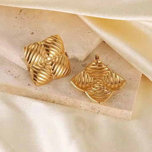Engraved Square Earrings - Gold Plated