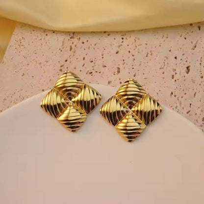 Engraved Square Earrings - Gold Plated