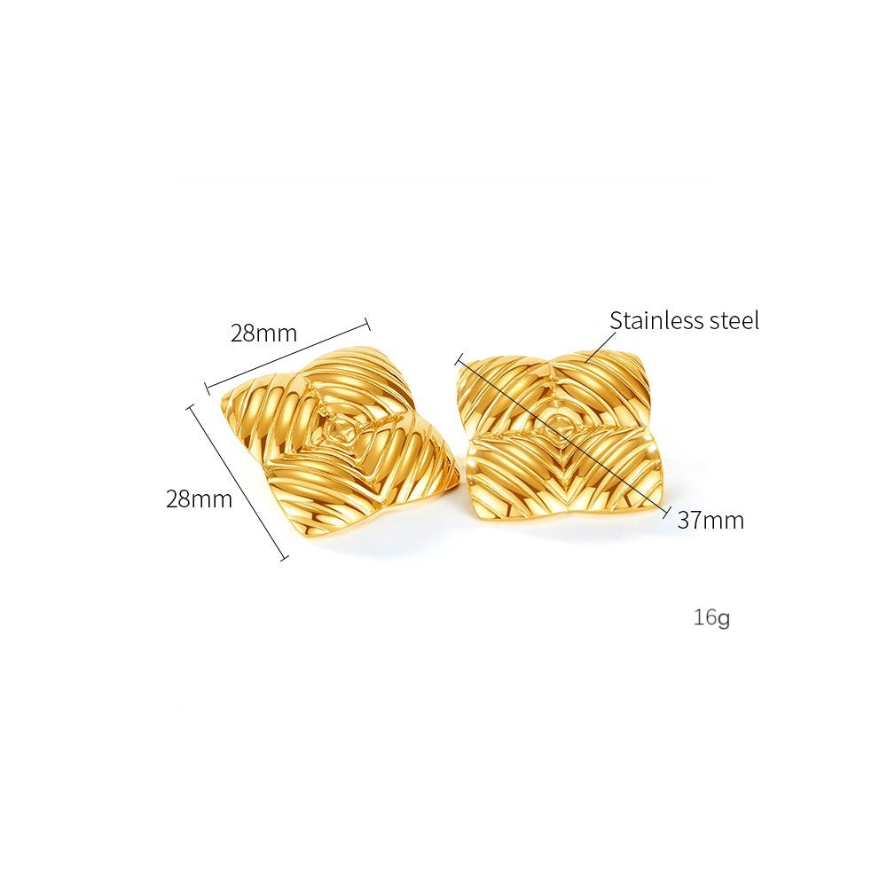 Engraved Square Earrings - Gold Plated