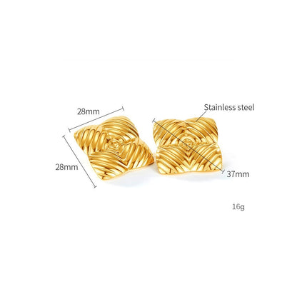 Engraved Square Earrings - Gold Plated