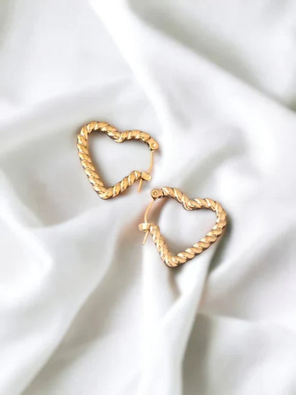 Twisted Heart Hoops - Gold Plated