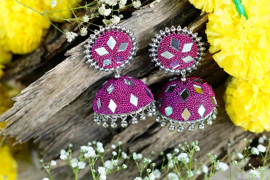 Pink Beaded Jhumka