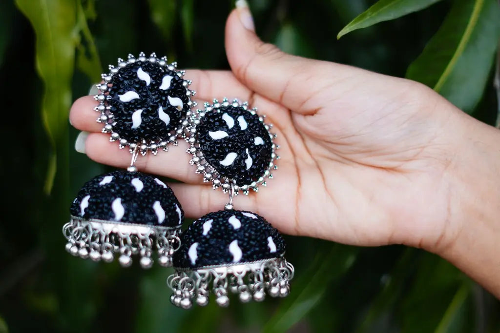 Black Beaded Jhumka